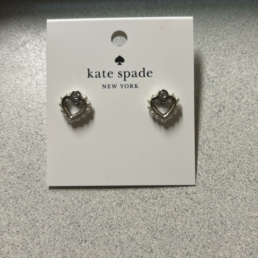 Kate Spade Silver Heart With Pearl Stud Earrings